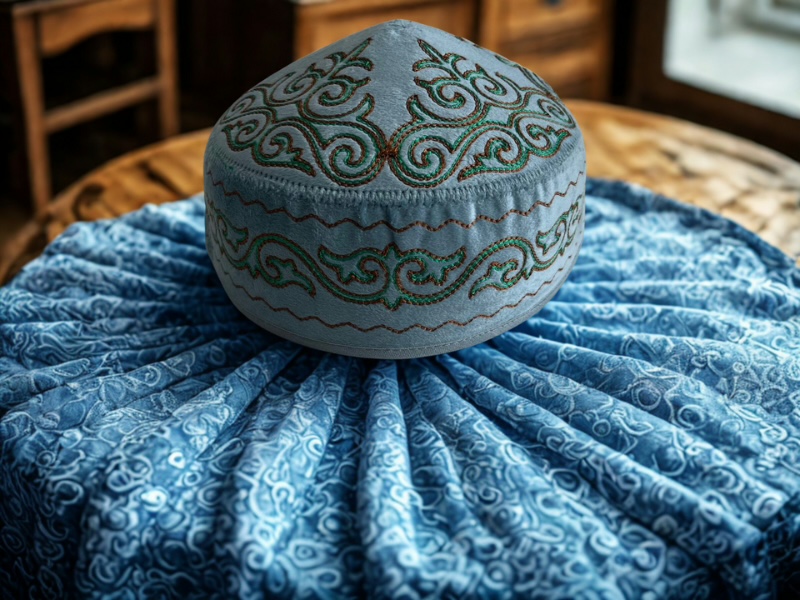 Asiatische Mütze „Tubeteika“ Blau-Grün-Braun